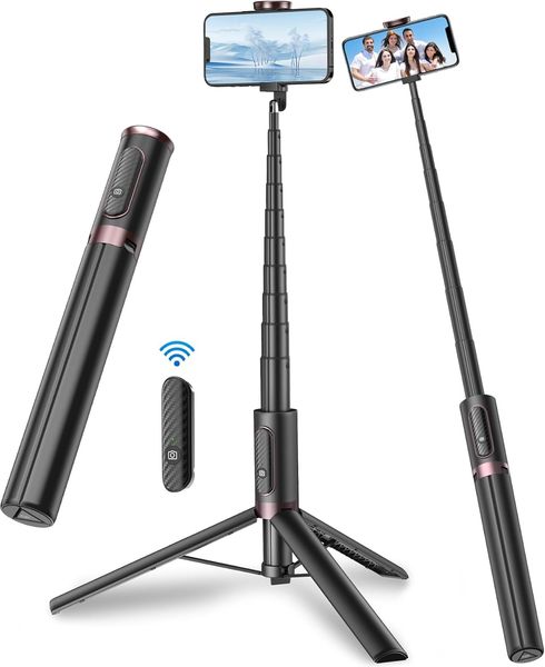 Universal Smartphone Stand All in 1 TONEOF 67 Selfie Stick Tripod Portable with Wireless Remote for iPhone Android Black