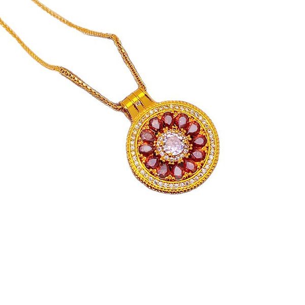 Ruby imitation rose window pendant with new Chinese style diamond-encrusted hollow eight-symbol compass pendant for collar chain jewelry