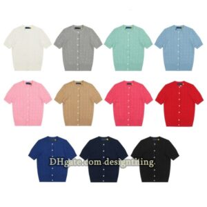 Women T-Shirt Pony Designer Button Knit Top Soft Cotton Stretchy Slim Fit Casual Classic Style Asian Size