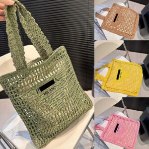 Multicolor Straw Bag Crochet Summer Beach Shopping Bag Woman Holiday Casual Large Handbags Embroidery Letter Hollow Out Totes