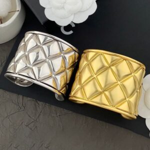 Checkered Pattern Wide Cuff Bracelet Copper Gold Plated 18K Retro Vintage Style Adjustable Statement Bangle Luxury Inspired Gift for Women Free Shipping