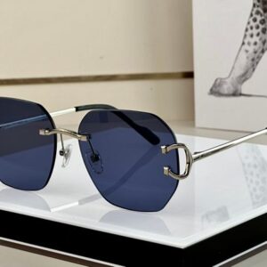 Fashion carti luxury Cool sunglasses Designer retro police womens hexagonal rimless glasses frame metal temples black gold color C shaped buckle mens