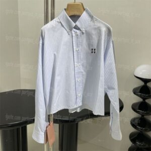 Stripped Cropped Shirts Women Button Down Blouses Designer Long Sleeve Blue Tops Elegant Casual Letters Embroidered Shirt c9