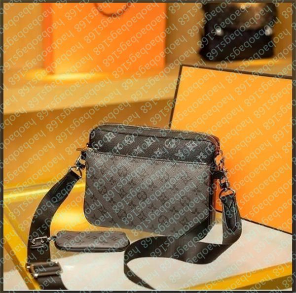 2024 Men Leather TRIO Messenger Bags Luxury Shoulder belt Make up Bag Fashion Evening Cross Body shoulder bags purses lady tote Coin Tote Womens Bags