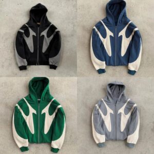 Men's Hoodies New Streetwear Sweatshirt Men Women Harajuku Casual Green Light Cream Spliced Zipper Hoodie Y2K Gothic Oversized Hoodie Jacket
