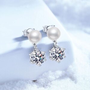 S925 Sterling Silver Stud Earrings with Natural Freshwater Pearls and 1-Carat Moissanite, Classic Six-Claw Design, High-End Women's Earrings, Wholesale