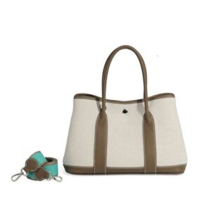 Large Capacity Garden Canvas Splicing Contrasting Leather Top Layer Cowhide Hand Held Single Shoulder Shopping Bucket Tote Bag Lady Bags