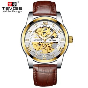 TEVISE Automatic Mechanical Watchs Luminous Hollow Mens Watch Fashionable Mechanical Watch with Multiple Functions and Waterproof T018