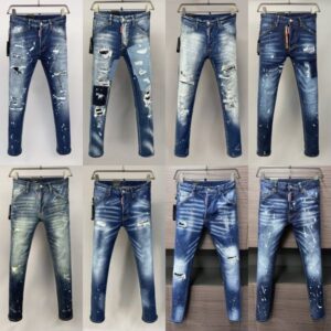 men's Black Hip Hop Rock Moto Design Ripped Distressed Denim Biker for Men 881 designer Embroidery Skinny jeans