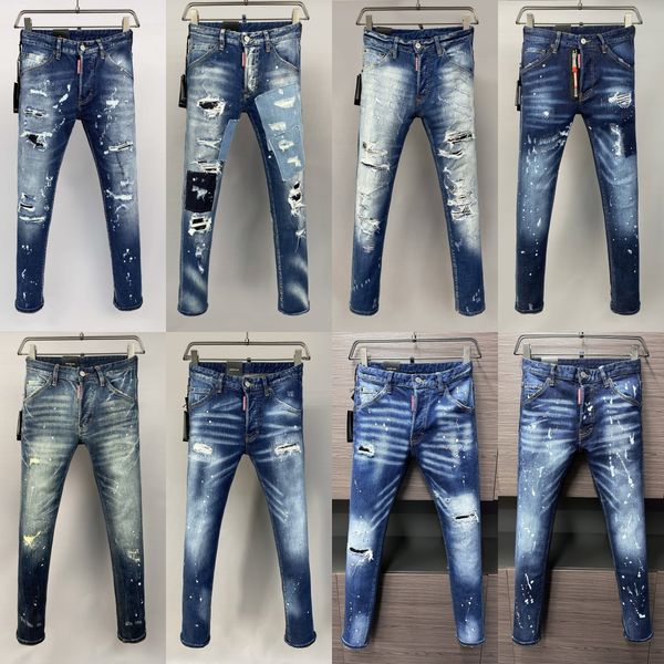 men's Black Hip Hop Rock Moto Design Ripped Distressed Denim Biker for Men 881 designer Embroidery Skinny jeans