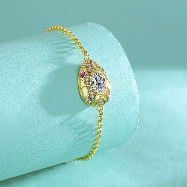 Hot-Selling S925 Sterling Silver Moissanite Snake Head Bracelet, Fashionable Personalized Design, Women's Jewelry Set, High-End Jewelry