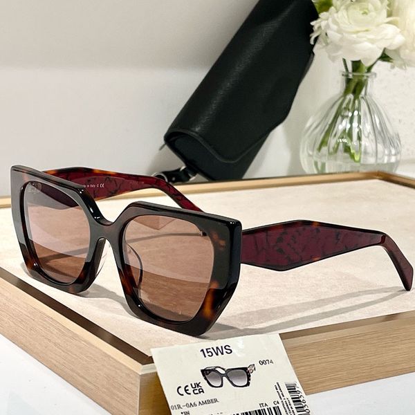 Womens Designer ColorOpaque Gradient Dark Brown Lens Womens Square Cat Eye Sunglasses UV400 Retro Sunglasses 15WS Acetate Fiber Frame with Retro Brand Logo