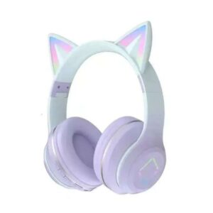 Wireless cat ear earphones with LED lights, Bluetooth earphones, foldable earbuds with microphone, suitable for children, teenagers, girls, boys