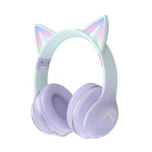 Wireless cat ear earphones with LED lights, Bluetooth earphones, foldable earbuds with microphone, suitable for children, teenagers, girls, boys