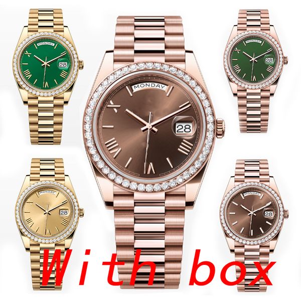 DAY DATE mens watch With diamond brown dial automatic machine 40mm lady 36mm woman 904L stainless steel strap sapphire hidden folding buckle waterproof Dhgate