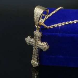 Iced Out Cross Pendant Tennis Necklace for Men with Gold Color Rope k Chain Necklaces Hip Hop Jewelry Gift