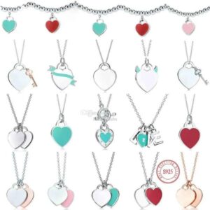 925 sterling silver necklace pendant necklaces female jewelry exquisite official logo classic and Co blue heart Luxury tiffanyitys high quality luxurys designer