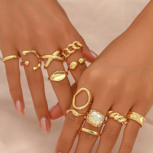 Adjustable Open Design Statement Rings Set for Women, Unique Gold Plated Non-Traditional Rings, Customizable Sizes