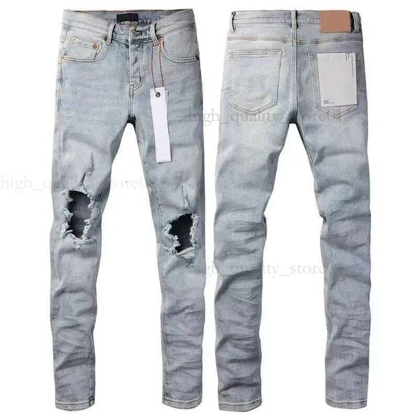 Puple Men's Street Trend Purples White Ink-Jet Ripped Jeans Stretch Slim Denim Straight Pants 2025New Trouser 4f2