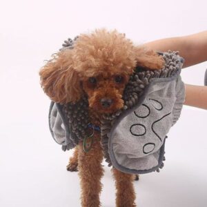 Dog drying transformed into bath pad, super soft, absorbent and quick drying, hine washable dog towel with detachable strap