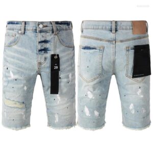 Men's Jeans 2025 High Street Purples Denim Shorts Vintage Do Old Wash Water Light Color Ripped Straight Pants Streetwear