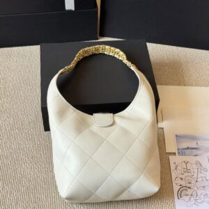 25p Hobo Underarm Bag Fashion Womes Shoulder Bags Genuine Leather Checkered Pattern Gold Hardware Metal Locking Wide Chain Luxury Handbag Bucket Sacoche Purse 35cm