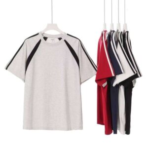 Color Block 240g 100% Cotton Short Sleeve Fashion Crew Neck Loose T-Shirt