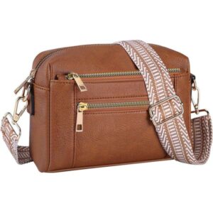 Crossbody Bags Women Small Leather Shoulder Handbag with Adjustable Wide Strap Lightweight Cross Body Bag for Ladies Girls Travel Shopping Work Daily