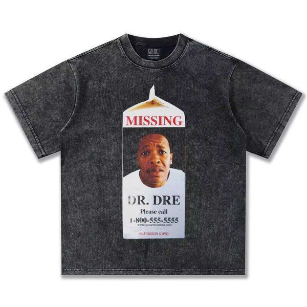 Dr. DRE Washed Printed Letter 100% Cotton O-neck Men's T-shirt Clothing Manufacturer Short Sleeve Oversized