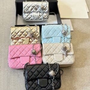 Fashion Lambskin Shimmer Metallic Sqaure Quilted Shoulder Bags Classic Flap Sier Ball Chain Crossbody Handbags Designer Brand Purse 6 Colors