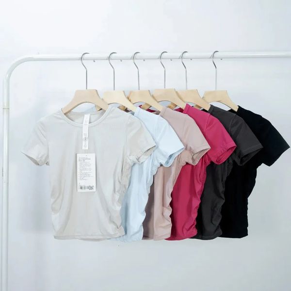 All lt Takes Ridded Women Short Sleeve Yoga Shirts Gym Slim Quick Dry Crop Tops Fitness Sportswear Ladies Workout Clothes 5154