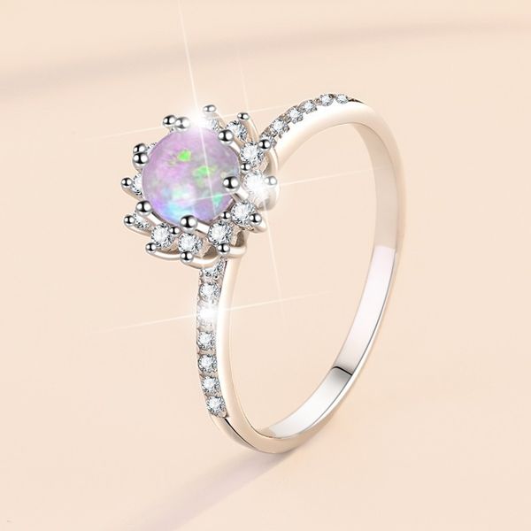 S925 Sterling Silver Moonstone Ring with Opal and Multi-Color Gemstones, Fashionable Jewelry for Women, Perfect for Special Occasions, Cross-Border Wholesale.