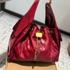 Tote Bag Bucket Bag Fashion Womens Shoulder Bag Leather Rib Check Gold Hardware Metal Buckle Matelasse Chain Bucket Bag Handheld Crossbody Bags Airport Sacoche 30cm