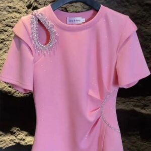 Fashion Women's Summer Short Sleeve T-Shirt with Rhinestone Embellishments