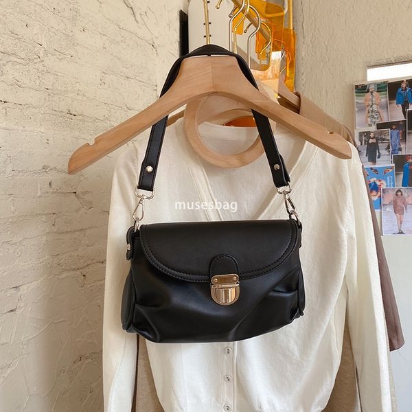 New women bag with niche French design, underarm bag with double shoulder straps retro large lock buckle soft leather single shoulder crossbody bag