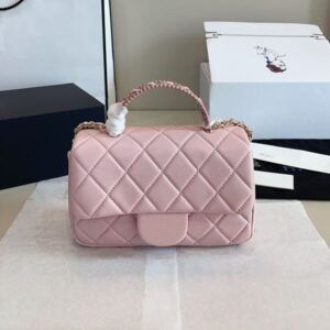 Women Mini Classic Flap Bag Handbag with Splice Metal Handle Shoulder Matelasse Chain Diamond Lambskin Leather Holiday Cross Body Makeup Purse Sacoche 20x13cm