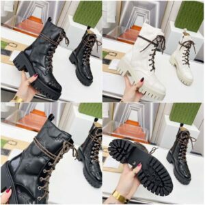 Women's Designer G Quilted Lace up Boots High Top Shoes Top quality Black Boots Martin Boots Long Sleeve Boots Leather Boots35-41