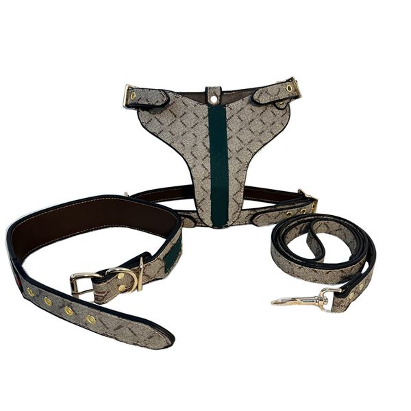 Designer Durable Strong Pet Collars with Classic Letter Pattern Leather Large Dog Harness Heavy Duty Vest for Boxer Pitbull Rottweiler Bull Mastiff B149