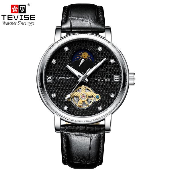 TEVISE Mechanical Watch Automatic Movement Genuine Leather Strap Luminous Function Mens W Watch T026-612