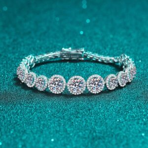 925 Sterling Silver Bracelet with Moissanite Stones, Luxury Gold-Plated Bangle for Women, Adjustable, Wholesale Available