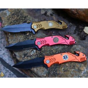 Hunting Folding Knife Steel Handle Tactical Survival Camping Knives EDC Pocket Multi Tools , Upgraded Tactical Knife for Men