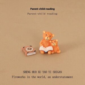 New Product Creative Mini Cute Bear Parent Child Reading Micro Landscape Scene OB11 Home Decoration Desktop Small Ornament