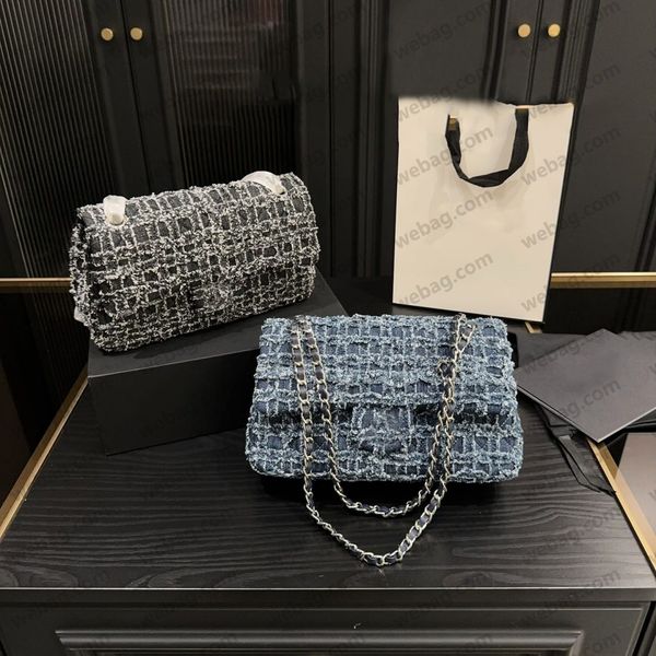 10a Mirror Quality Tweed Designer Bags Women Luxury Chain Bag Quilted Flap Double Ltters Purse Luxury Handbags Crossbody Black Shoulder Bag Handbag With Box