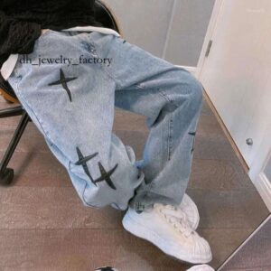 Men's Jeans Prints Men 2025 Streetwear Baggy Wide Leg Korean Fashion Drapes Straight Casual Loose Denim Cargo Pants M-3XL 2b6