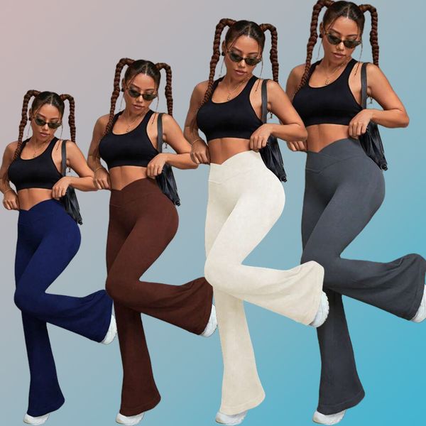 European and American women's fashionable cross waist peach buttocks seamless triple lift buttocks frosted washed thread fitness tight fitting sports pants