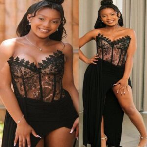 Black Sheath Mermaid Prom Dresses 2025 Lae Illusion Chiffon Evening Formal Party Second Birthday Engagement Gowns Plus Size Dress For Special Occasions