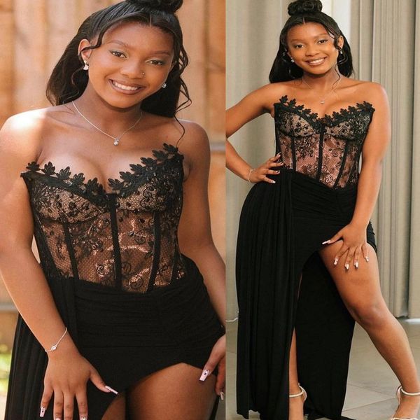 Black Sheath Mermaid Prom Dresses 2025 Lae Illusion Chiffon Evening Formal Party Second Birthday Engagement Gowns Plus Size Dress For Special Occasions