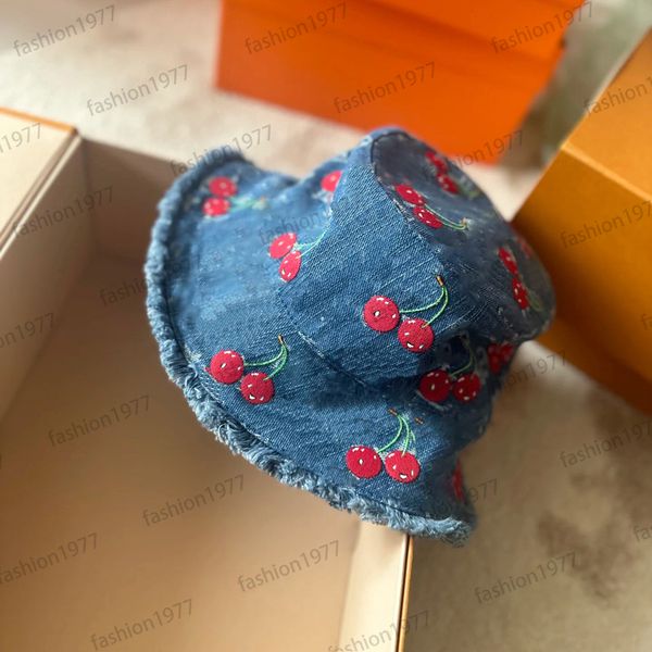 Designer bucket hat cowboy hat cherry foldable hatwide brim hats women jeans bucket hat denim fitted flanging bonnet fisherman sunhat cap sunscreen farm hat