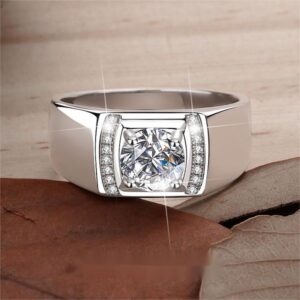 Sophisticated Unisex Solid-Silver Moissanite Accent Ring Featuring a Dazzling One-Carats' Worth of Brilliance