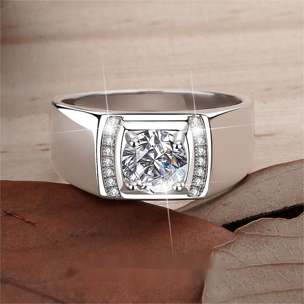 Sophisticated Unisex Solid-Silver Moissanite Accent Ring Featuring a Dazzling One-Carats' Worth of Brilliance